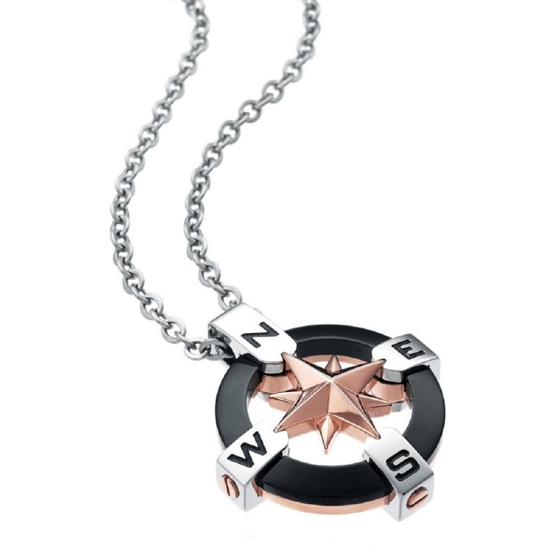 COLLANA UOMO ACCIAIO ROSA DEI VENTI ROSÈ PVD NERO