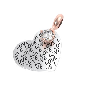 CHARM DONNA ARGENTO CUORE LOVE CRISTALLO ROCCA