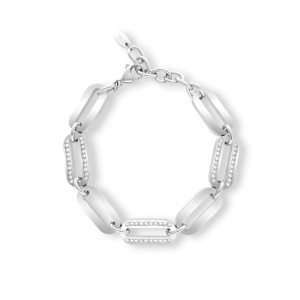 BRACCIALE DONNA MAGLIA CATENA CRISTALLI BIANCHI