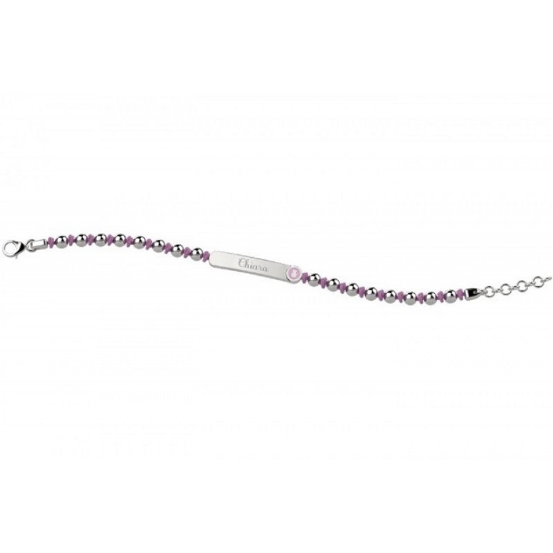 BRACCIALE BIMBO ARGENTO CORDINO ROSA PIASTRA