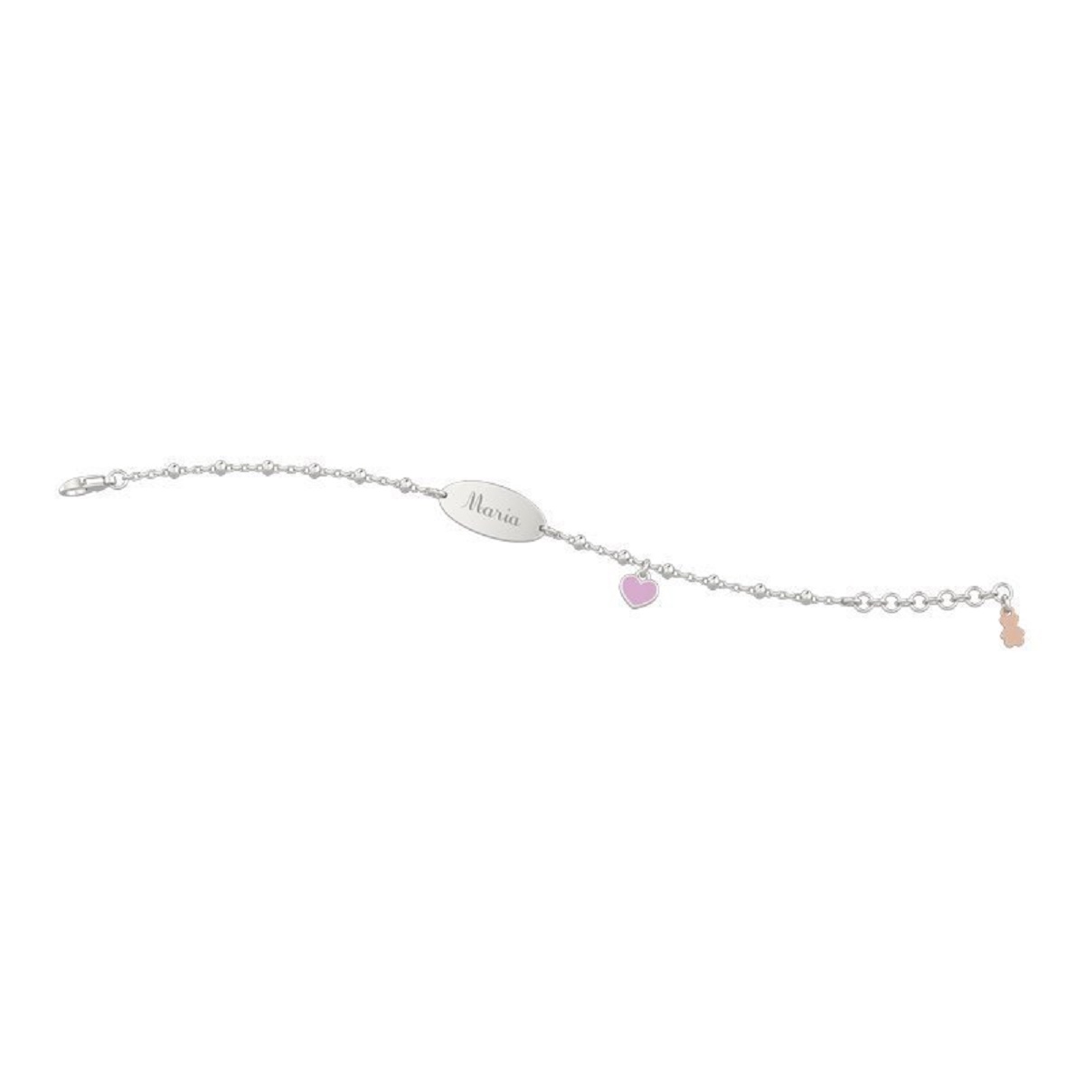 BRACCIALE BIMBA ARGENTO PIASTRA CUORE SMALTO ROSA NANAN