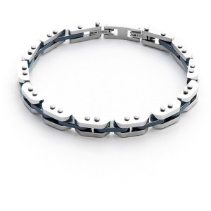 BRACCIALE UOMO ACCIAIO MAGLIA CERAMICA BLU CENTRO