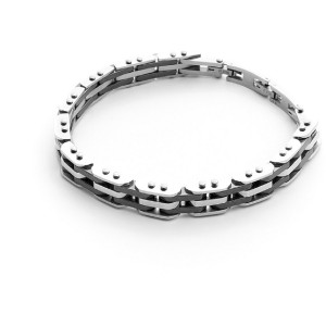 BRACCIALE UOMO ACCIAIO INSERTI CERAMICA NERI