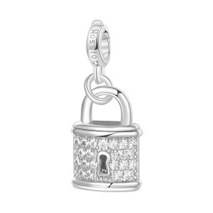 CHARM ARGENTO RODIATO LUCCHETTO ZIRCONI BIANCHI