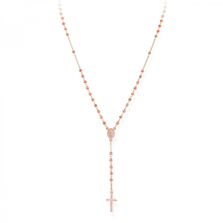 COLLANA ROSARIO CLASSICO ARGENTO ROSÈ GRANI ROSA AMEN