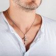 Collana Uomo Acciaio Croce Con Anello Pietre Nere